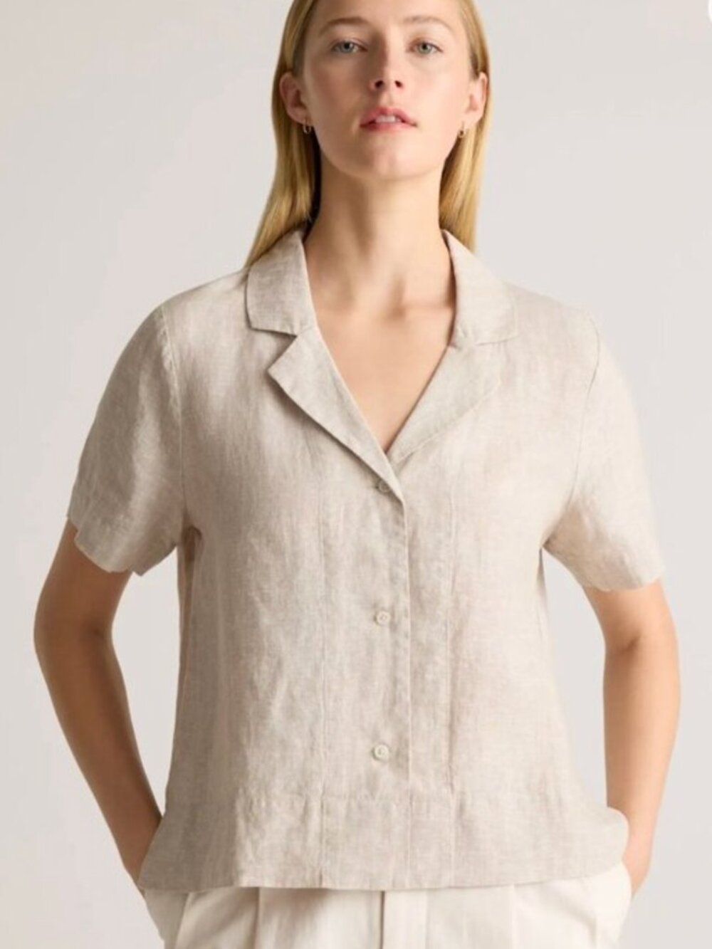 Quince Linen Short Sleeve Button Down Shirt Large
